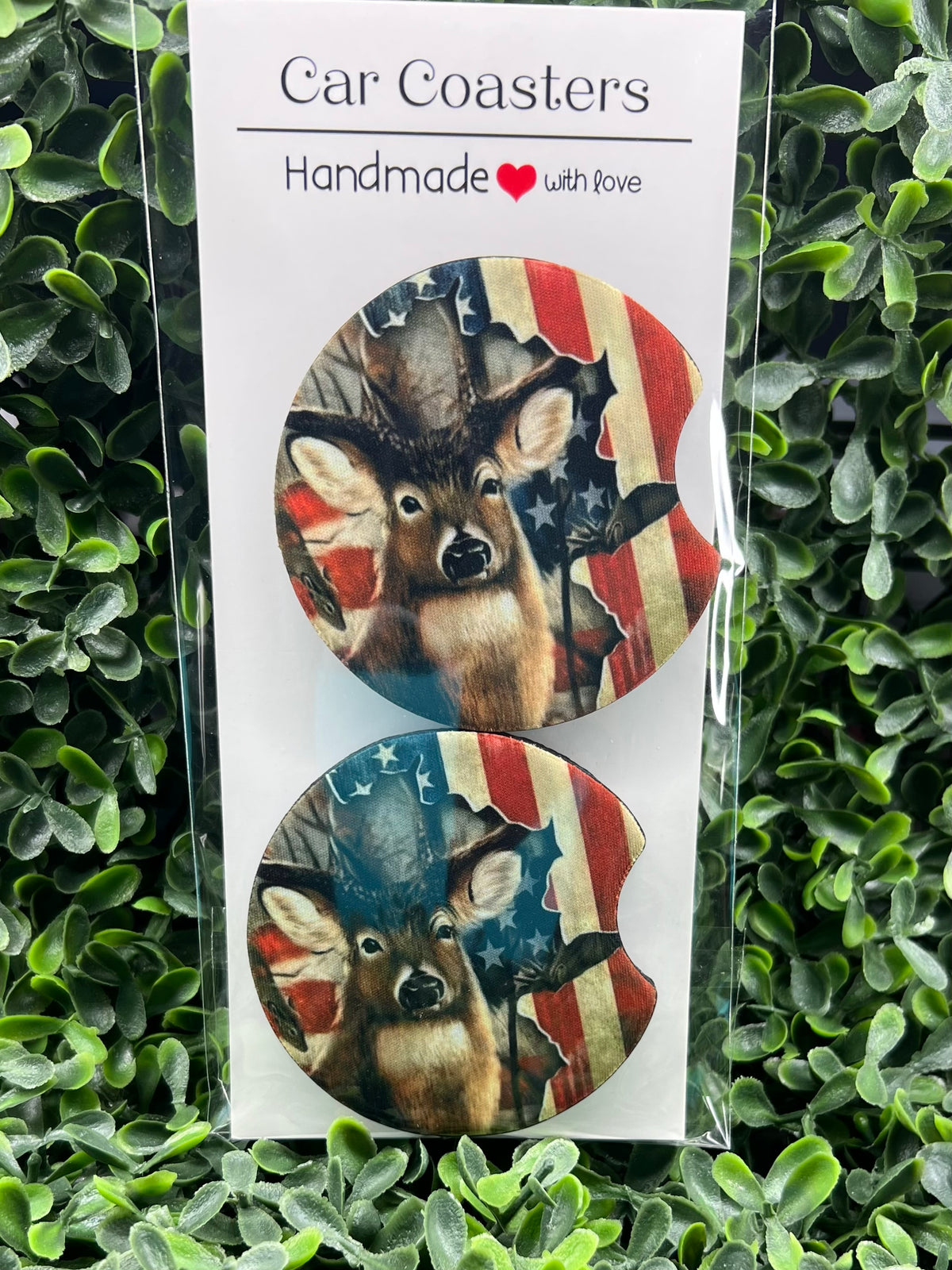 Car Coasters - Flag Deer Head
